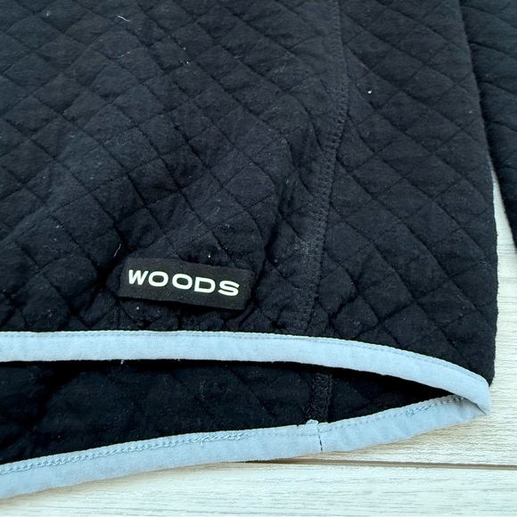 Woods XS Farnham Quilted Cotton Pullover black blue half button long sleeve cozy - Picture 3 of 9